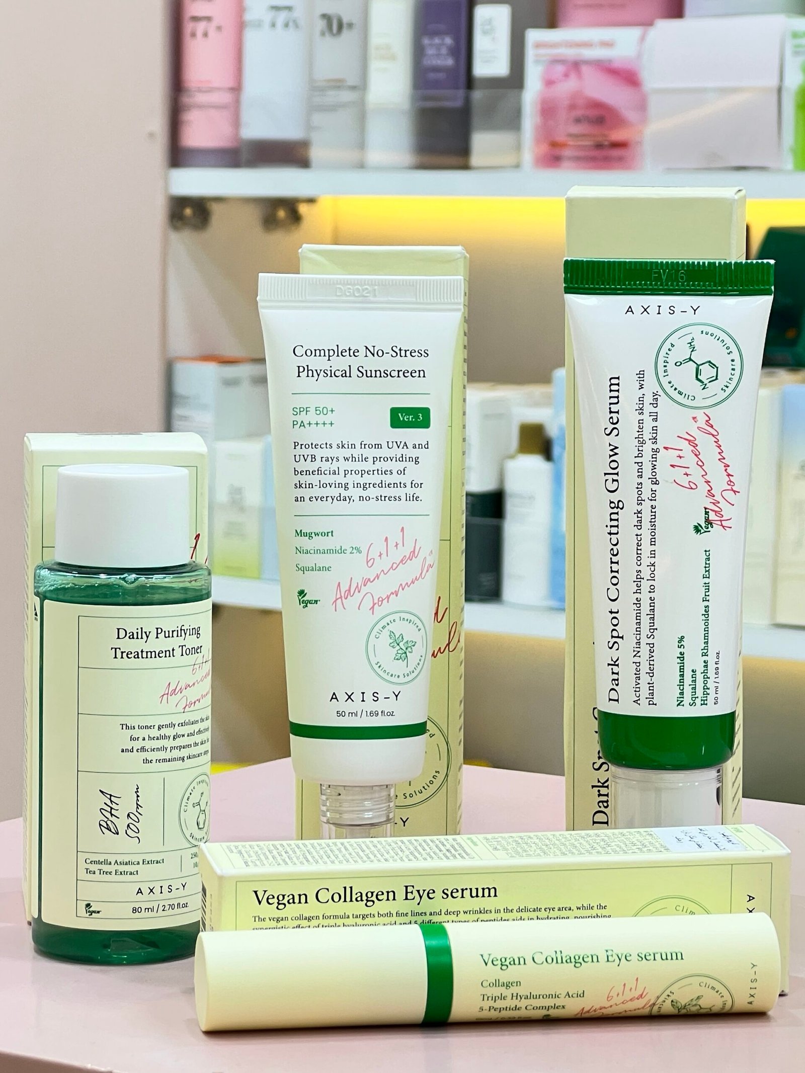 axis_y bundel sunscreen / toner / vegan eye cream / glow corrector serum